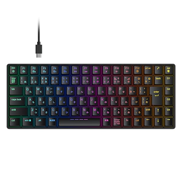 【送料無料】ゲーミングキーボード テンキーレス 赤軸 メカニカル キーボード 日本語配列 88キー 75%サイズ RGB 23種類 バックライト カスタマイズ 静音 有線 着脱式ケーブル ゲーム/オフィス用 パソコンキーボード キーキャッププーラー付｜ARストア　店