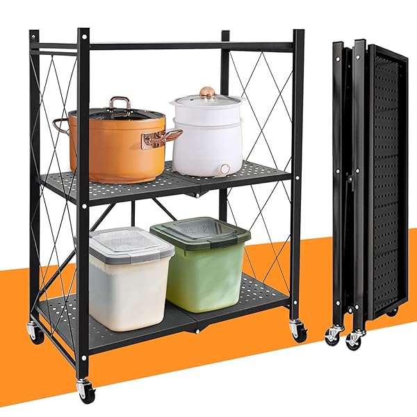 【送料無料】【.co.jp限定】  収納ラック 折りたたみ 棚 3段 幅71×奥行34×高さ87cm 1秒展開 組立