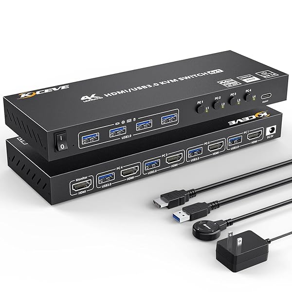 【送料無料】HDMI KVM切替器 4ポート、4入力1出力 PC切替器 4K@60Hz、4つUSB3.0ハブ備えたKVM HDMI 4ポ|ARストア 店