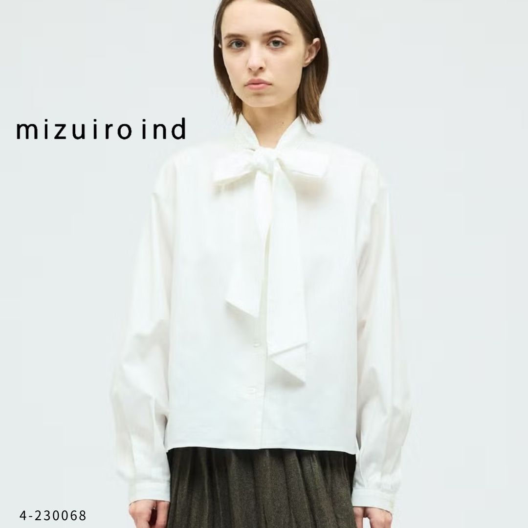 mizuiro ind ( ミズイロインド )  【 4-230068 】ロングタイカラーシャツ タイカラー シャツ レディース ロングタイ 長袖 無地 綿 コットン 春 オケージョン 40代 上品 mizuiro indレディース 秋冬