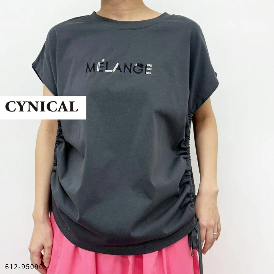 CYNICAL ( シニカル ) 【 612-95090 】CYNICAL MELANGEロゴドロストティーシャツ ティーシャツ レディース ロゴタイプT ドロ同盟罷工 半袖 体型取りまかなう 40代 雅びやか 成年者 亭主もち 心地よい 好いたらしいめ ゆったり 春 夏 綿織物 流行り