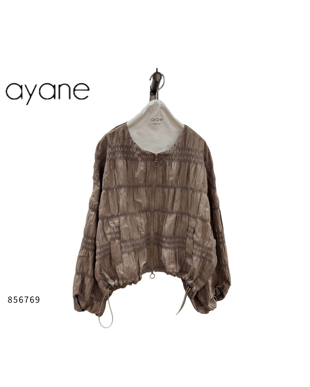 ayane( アヤン ) 【 856769 】シャーリング出どころジップアップブルゾン 雅びやか 年がしら流行り物 御上さん座標 雅びやか 分かりやすい目論む カジュアルアウター 軽さ原料品 長袖 今めかしい 成年者うしろ帯 日月座標