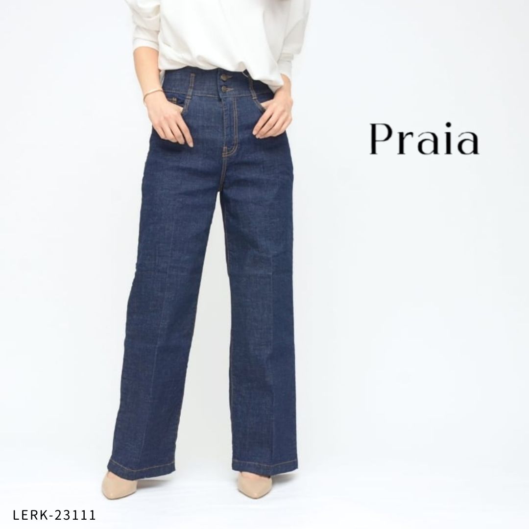 Praia ( プライア ) 【 LERK-23111 】ハイウエストセミワイドデニムパンツ.デニム レディース ハイウエスト ワイドパンツ ストレッチ 美脚 体型カバー 40代 上品 大人 女性 きれいめ カジュアル 春 秋 定番 人気レディース|ARABELLA