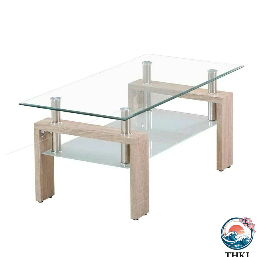 【全品2点で5%OFF】ガラステーブル　センターテーブル　リビングテーブル　 ローテーブル モダン シンプル テーブル ガラス 北欧 おしゃれ【クリア天板+木目PVC脚】