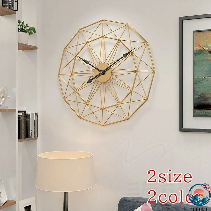 【全品2点で5%OFF】壁掛け時計 アンティーク時計 掛け時計 金属製 工業風 簡約 インテリア 工芸品 丸型 飾り付け 美術品 静音 プレゼント 寝室 リビング 開店祝い おしゃれ 北欧 デザイン カジュアル シンプル 贈り物 ブラック/ゴールド 2サイズ