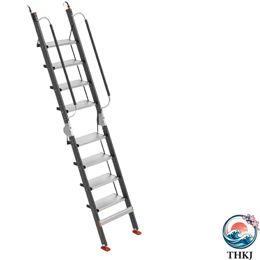 【全品2点で5%OFF】手すり付き折りたたみ屋根裏階段、家庭用屋内折りたたみはしご/アルミニウム合金厚みのある階段/滑り止めゴム足/ポータブル/頑丈な折り