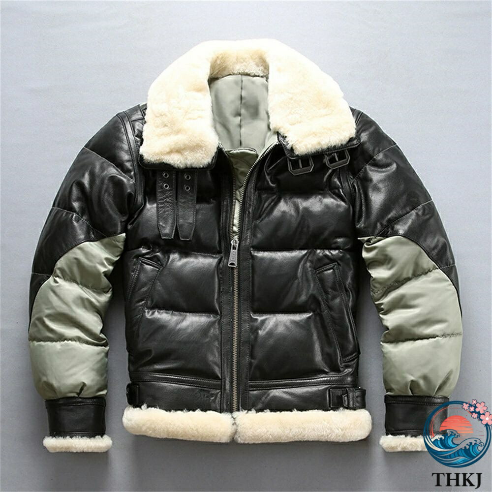 【全品2点で5%OFF】ヤギ革 ダウンジャケット レザーダウンジャケット 山羊革 THKJ レザーダウン バイカラー B3フライトジャケット ナイロンジャケット ダ