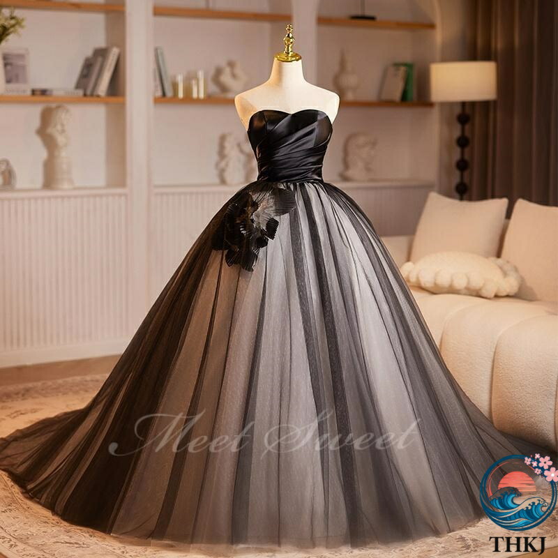 【全品2点で5%OFF】カラードレス ブラック ベアトップ 演奏会 発表会 二次会 花嫁 ウエディングドレス ウェディングドレス ロングドレス 落ち着き色 プリンセスドレス