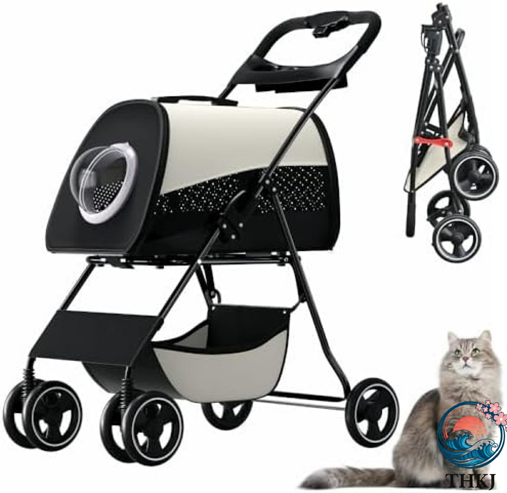 【全品2点で5%OFF】ペットカート 分離型 ペットバギー 軽量コンパクト 多機能 THKJ ワンタッチ 3Way 折りたたみ 4輪 前輪360°回転 後輪ブ お手入れ簡単