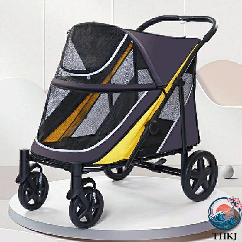 【全品2点で5%OFF】ペットカート 大型犬 カート 犬用ベビーカー 多頭用 折り畳み 犬 THKJ バギー 折りたたみ 老犬 ワンタッチ式 4輪 ペット 組立簡単 介