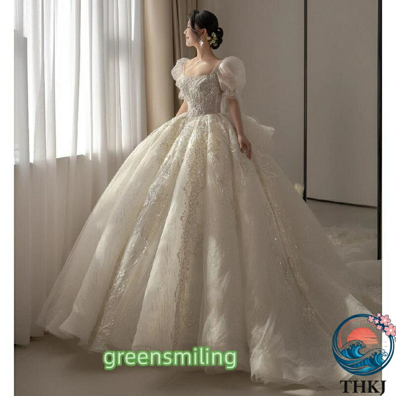 【全品2点で5%OFF】ウェディングドレス ウエディングドレス パフスリーブ 二次会 結婚式 前撮り ブライダル ロングドレス 花嫁 プリンセスドレス プリンセスライン 半袖 ゴージャス