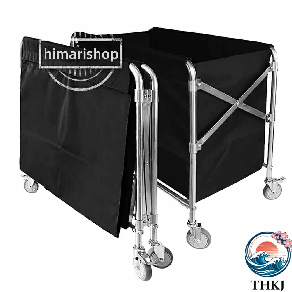 【全品2点で5%OFF】ホテルリネンカート 折りたたみ式 業務用 ホテル清掃ワゴン THKJ 大型分別収納 ダストカート付布袋 キャスター付き 多目的ハンドトラック