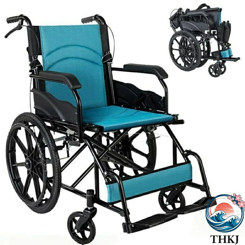 【全品5%尖んがり】車いす 折畳み 軽さ パウダーコンパクト 車イス うち切り THKJ ノーパンクタイヤ 車椅子 差し上げ物 折りたたみ 自走御手伝い 手押し たわい無い車いす