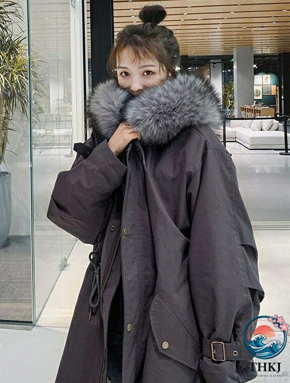 【全品5%尖んがり】心地好い 分かりやすい 赤 黒 秋冬 馬鹿でかい大きさ ロング厚地の外套 THKJ ロング丈 ボンネット付き添い人厚地の外套 毛革 冬 アウター レディース 厚地の外套