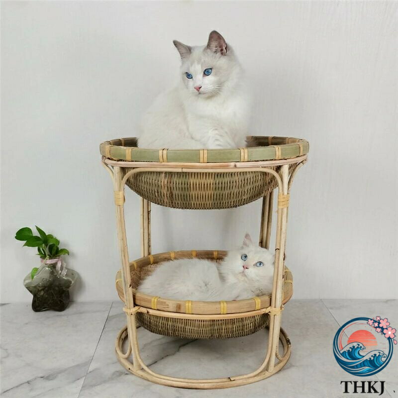 【全品2点で5%OFF】ペット 竹製品 竹細工 ペット用 残り 猫 小型犬 ハンドメイド 猫 巣 犬 巣　編物二重猫の巣　手編み　通気　涼しい　夏