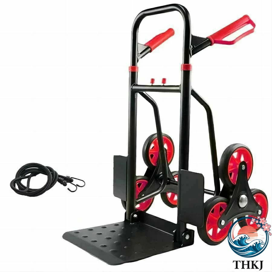 【全品2点で5%OFF】階段台車 6輪折りたたみ 軽量階段登れる 台車固定ロープ付 階段用台車 耐荷重200kg 静音ゴム車輪 高さ調節階段昇降台車引っ越しキャリ