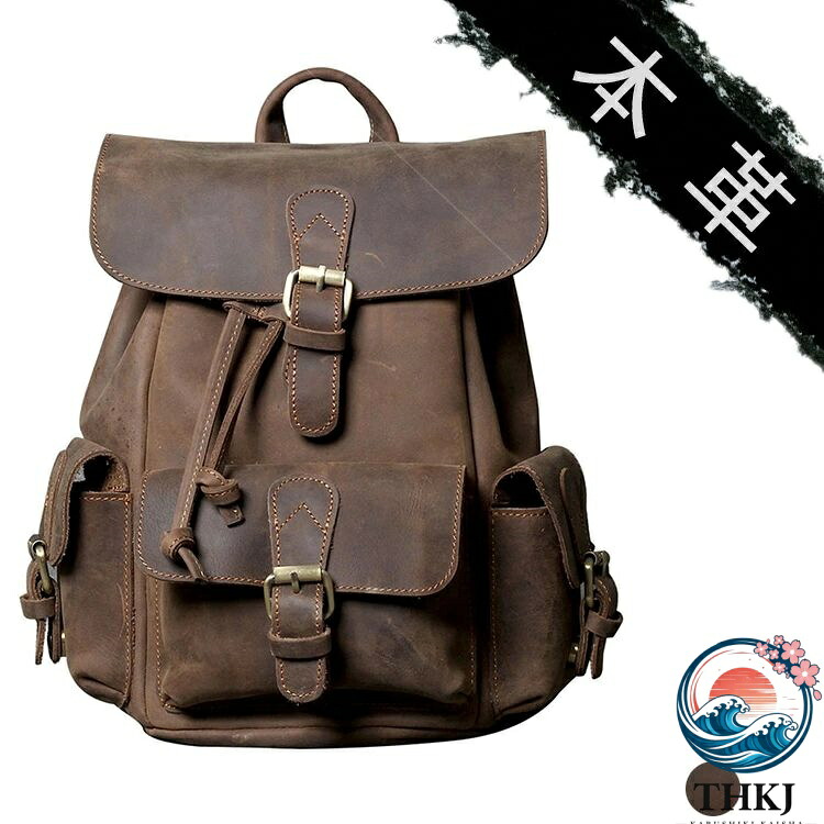 【全品2点で5%OFF】本革 アウトドア リュックサック バックパック 2WAY レザー バックパック 14インチＰＣ A4対応 ディパック メンズ ブラウン ブラウン 厚手牛革 ビンテージ カジュアル 牛革 手提げ 14pcブラック