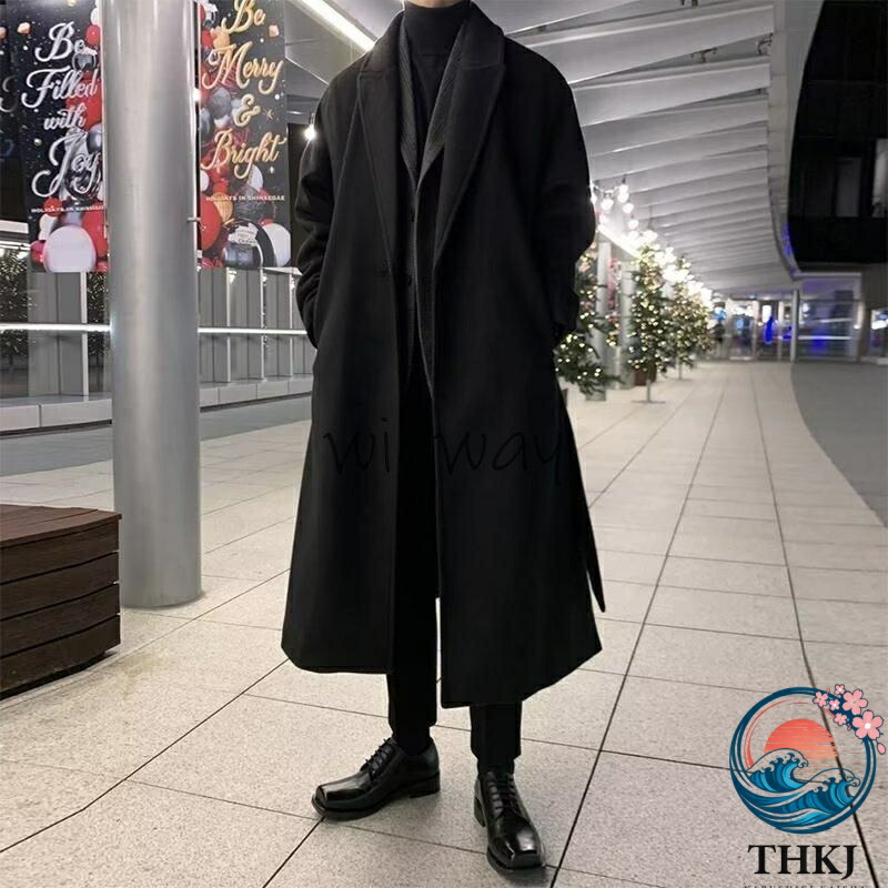 【全品5%尖んがり】ラシャ厚地の外套 ロング厚地の外套 メンズ チェスターコート トレンチコート長袖 THKJ 膝丈 営業マン 着痩せ 無地 韓国流行り物 ブ