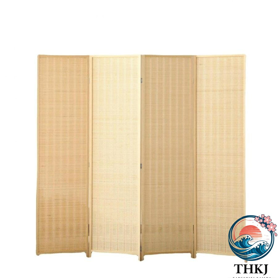 【全品5%尖んがり】屏風 4連 中仕切り 和風衝立 パーテーション THKJ 折りたたみ 木製 紙縒 編み込み 衝 一般受け おすすめ 使い分かりやすい 一般受け おすすめ 売れ筋