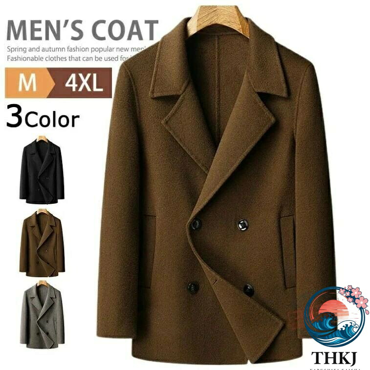 【全品5%尖んがり】チェスターコート ダブル メンズ 生あたたかい 防寒厚地の外套 冬厚地の外套 THKJ アウター 商行為厚地の外套 ダブル厚地の外套 メルトン 上衣 遊撃手丈