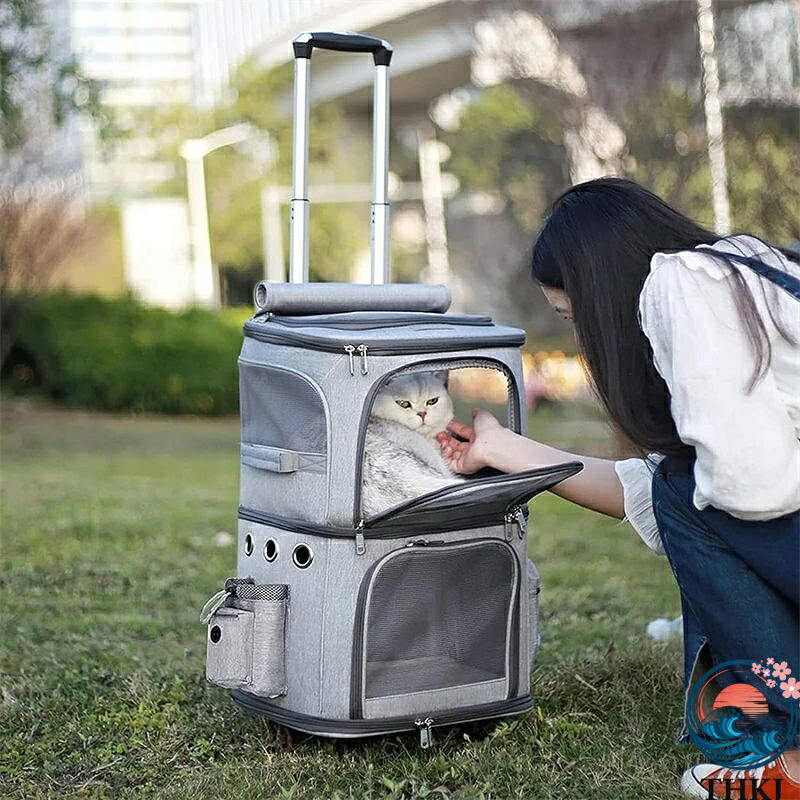 【全品5%尖んがり】2匹 背嚢 引きはなす可 持ちはこび 2層 愛玩動物  キャリーバッグ 小型犬 ホンブルグ帽クレート 折りたたみ可 つや消し付き添い人 2way 通院用 ペットキャ