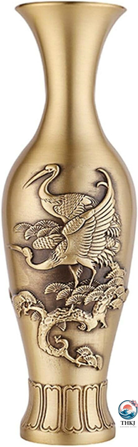 【全品2点で5%OFF】鶴柄 花瓶 真鍮 置物 デスク飾り インテリア雑貨 オフィス 多機能 玄関置物 おしゃれ 装飾品 クラシック オシャレ 工芸品 リビングルーム 母の日 プレゼント ギフト 結婚式 記念日 銅色