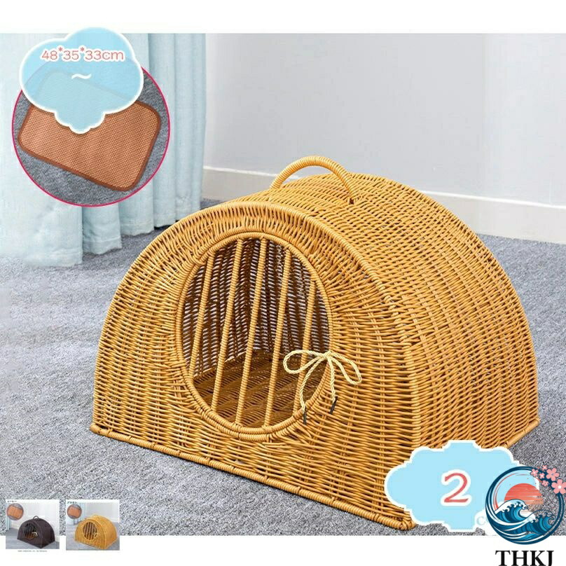 【全品2点で5%OFF】キャットハウス ベッド 犬小屋 猫 洗える 丈夫 春夏用 涼しい 籐 ラタン 手編み 天然素材 通気性 清潔 無味 耐摩耗性