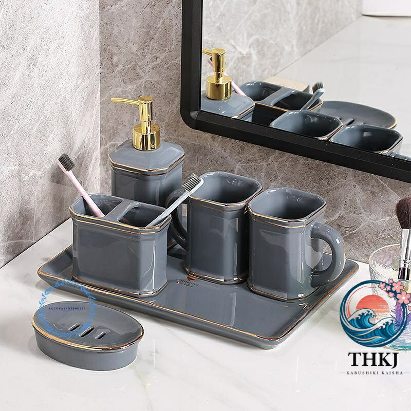 【全品2点で5%OFF】歯ブラシコップ ソープディスペンサー マウスコップ 石鹸皿 セット セラミック 洗面所用品 バス用品 歯磨きカップ収納ケース 家庭 家用 7,551円