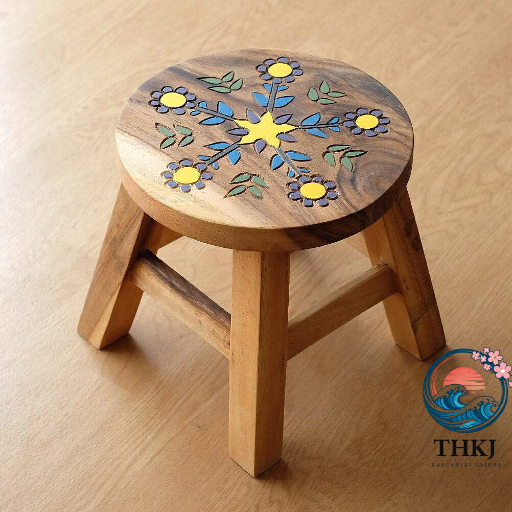 【全品2点で5%OFF】スツール おしゃれ ミニスツール 小さい ウッドスツール 丸椅子 子供用 イス かわいい 無垢材 花台 ミニテーブル チャイルドスツール ブロッサム