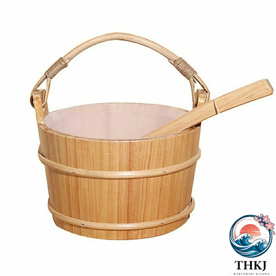 【全品2点で5%OFF】スプーンセット フットケア 木製サウナバケツ 4L 足浴桶 湯桶 手桶 片手 湯おけ お風呂 サウナ用 防水 防漏 丈夫 使用簡単 おしゃれ 木
