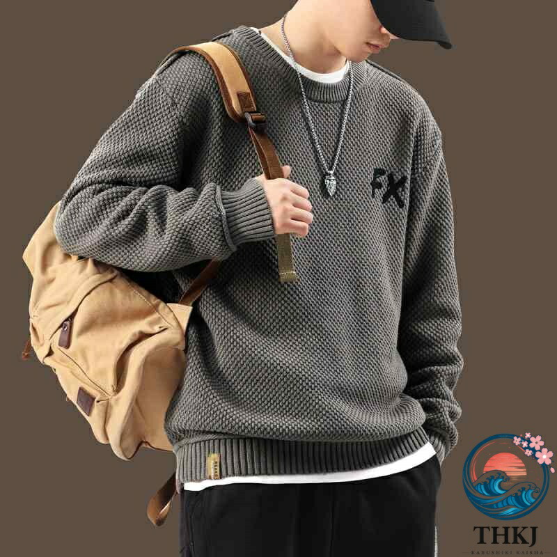 【全品2点で5%OFF】メンズ ファッション オシャレ シンプル 大人 かっこいい 大きいサイズ ストリート 紳士服 THKJ レトロ ニット セーター ラウンドネック