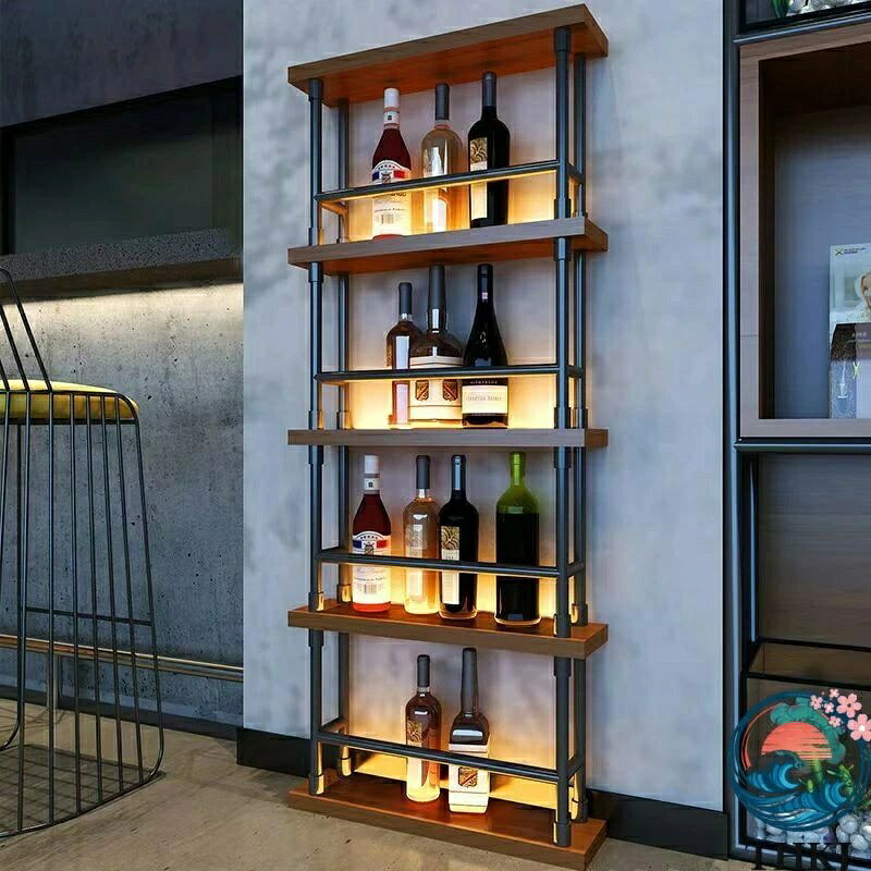 【全品5%尖んがり】酒棚 見せびらかす ウィスキー 鉄骨と生まれながらの実木を成り立ち合 精神的な統合飾り気の無い 照明なし THKJ ウィスキー納める棚 ぶどう酒見せびらかす棚 赤ちょうちん用