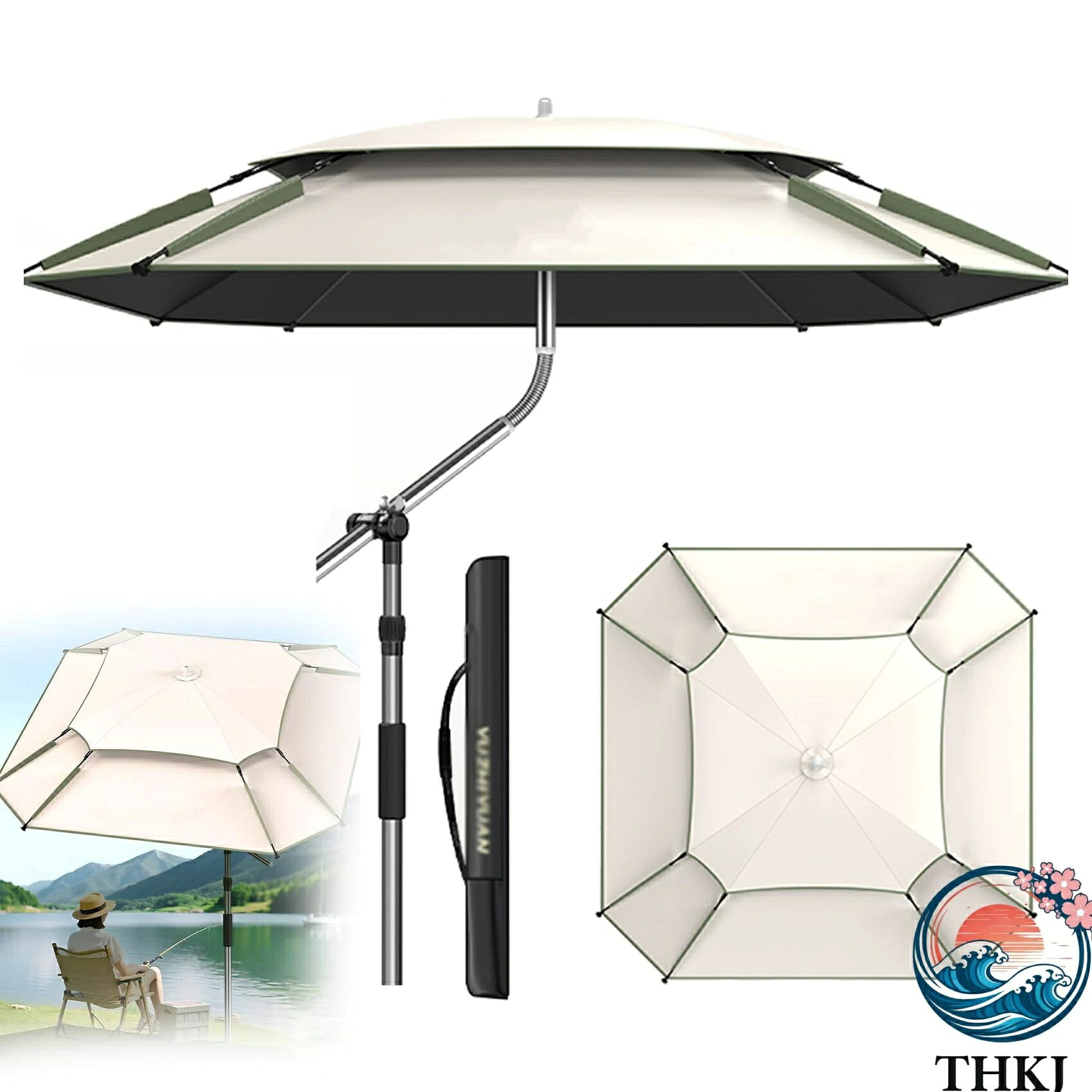【全品2点で5%OFF】釣り パラソル 風に強い 新し設計 八角釣り傘 大型 屋外 晴雨兼用 釣り用傘 海用傘 日傘 雨傘 360°回転 角度調節 チルト機能付 UVカット 太陽傘 アウトドア ビーチパラソル サンシェード傘 収納バッグ付き 13,020円