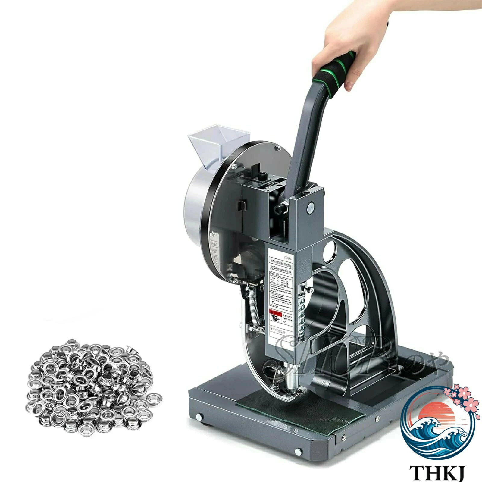 【全品2点で5%OFF】グロメットマシン 半自動 アイレットプライヤー 業務用 ハトメパンチ ゴムハンドル付き アイレット固定マシン 皮ポンチハトメ バナー/旗/ベルト/ポスター/帆布用 穴あけ+ハトメ取付一体型 時間と労力を節約