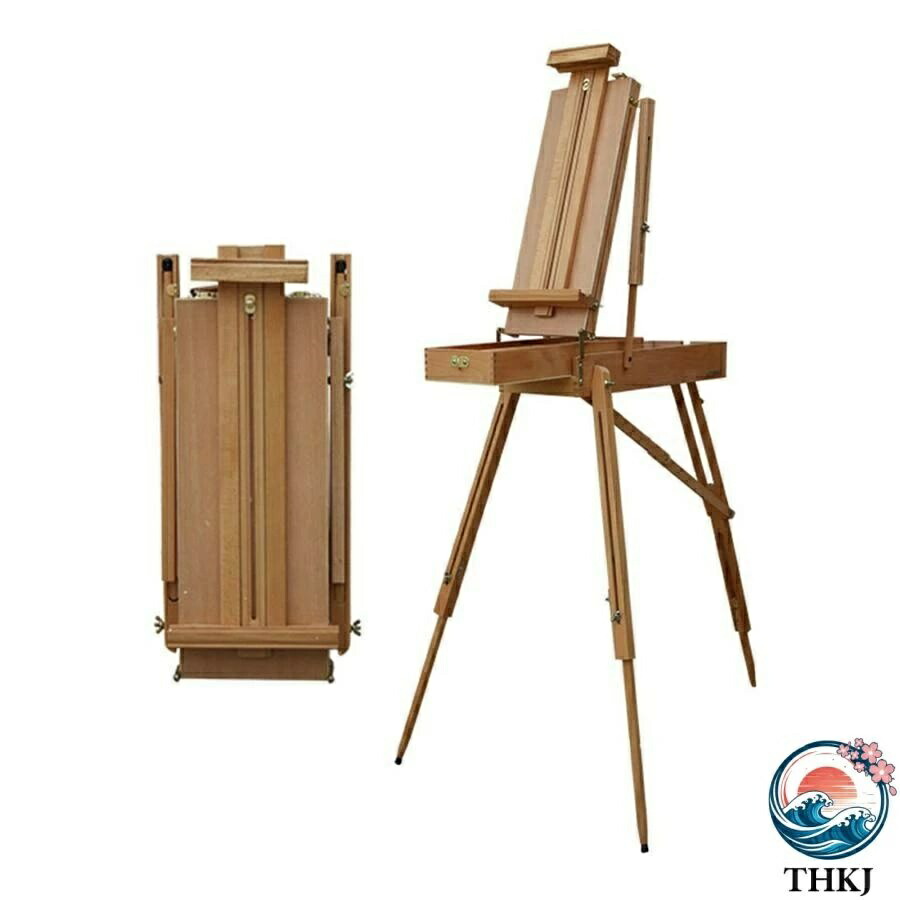 【全品2点で5%OFF】イーゼル 木製 折りたたみ 絵画ボックス ポータブル 一体式絵画スタンド THKJ 高さ調節可能 引き出し付き 絵画 スケッチ 塗装キャンバス