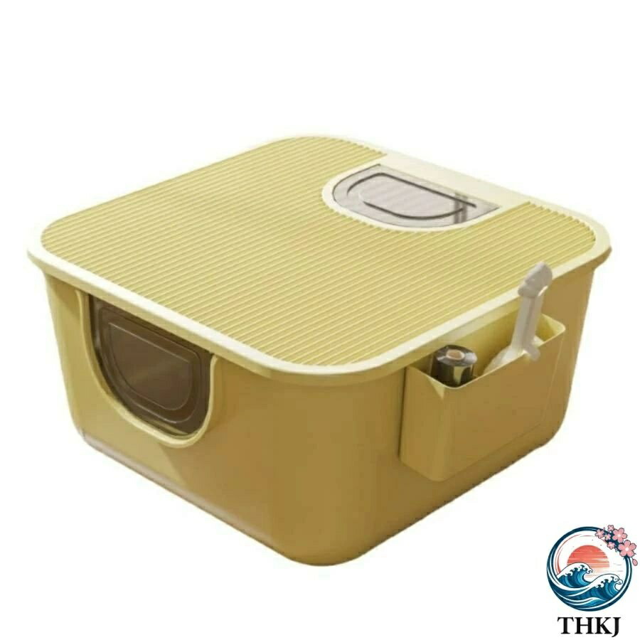 【全品2点で5%OFF】猫のため の半閉鎖 されたリ ターパン のスプラ ッシュ飛 THKJ び散りを 防ぐトイ レ付きの 特大オー プン半密 閉トイレ お手入れ簡単