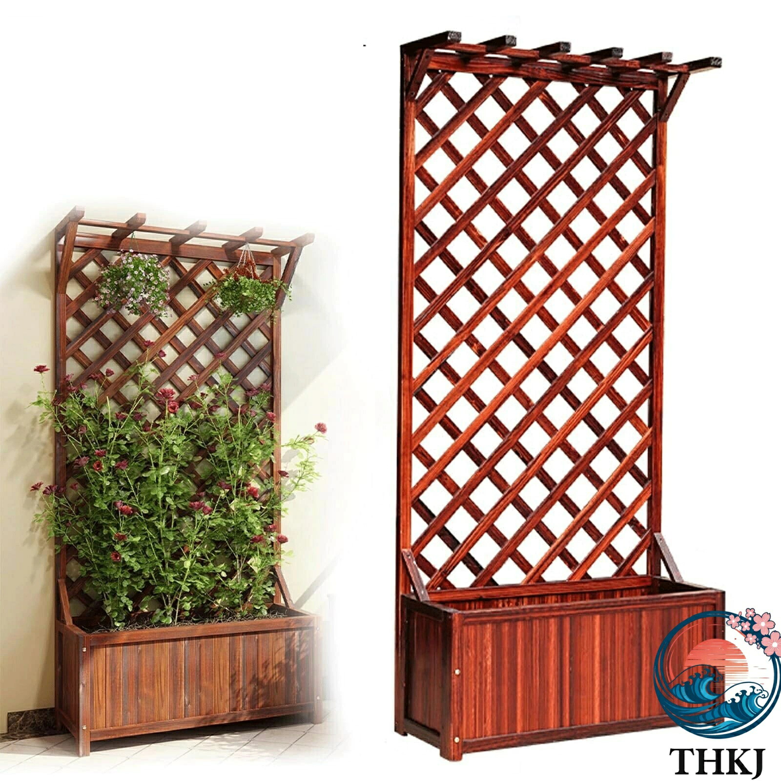 【全品5%ポイント】プランターフェンス 屋外 木製 プランター付き プランターボックス付き 目隠し プランターラティスフェンス ガーデンフェンス|aragok