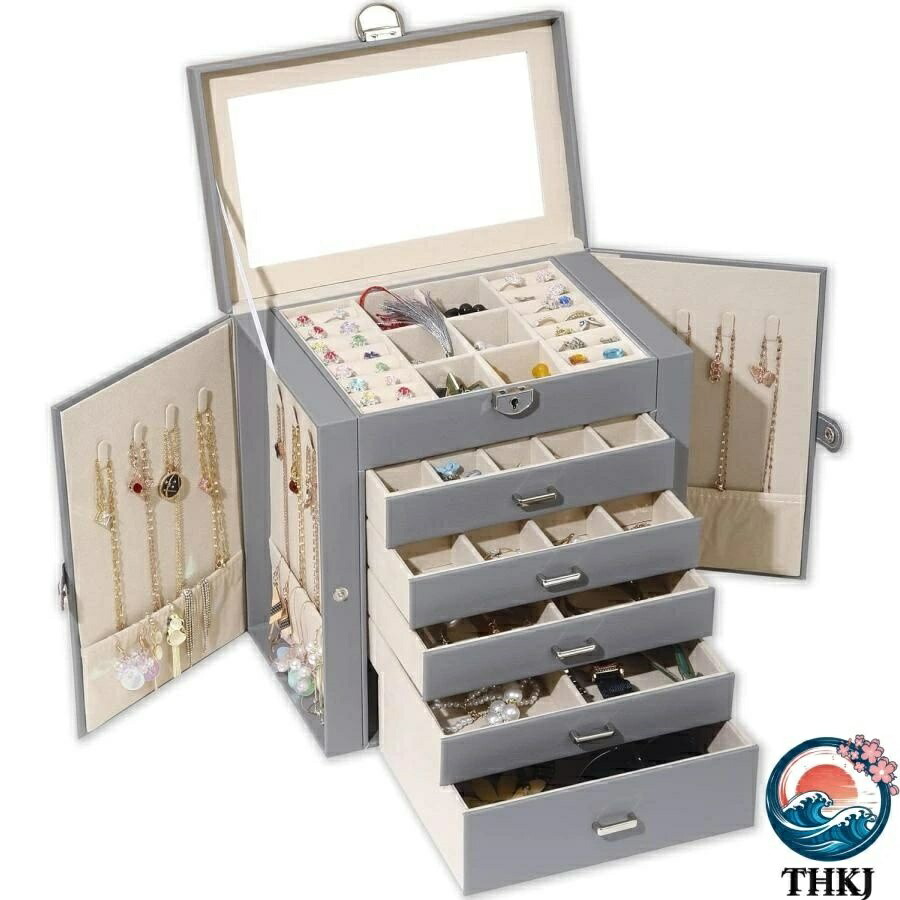 【全品2点で5%OFF】ジュエリーボックス レディース 6層 大型 THKJ ジュエリーオーガナイザー ミラー付き 多機能収納ボックス ロック付き 省スペース 整理整頓