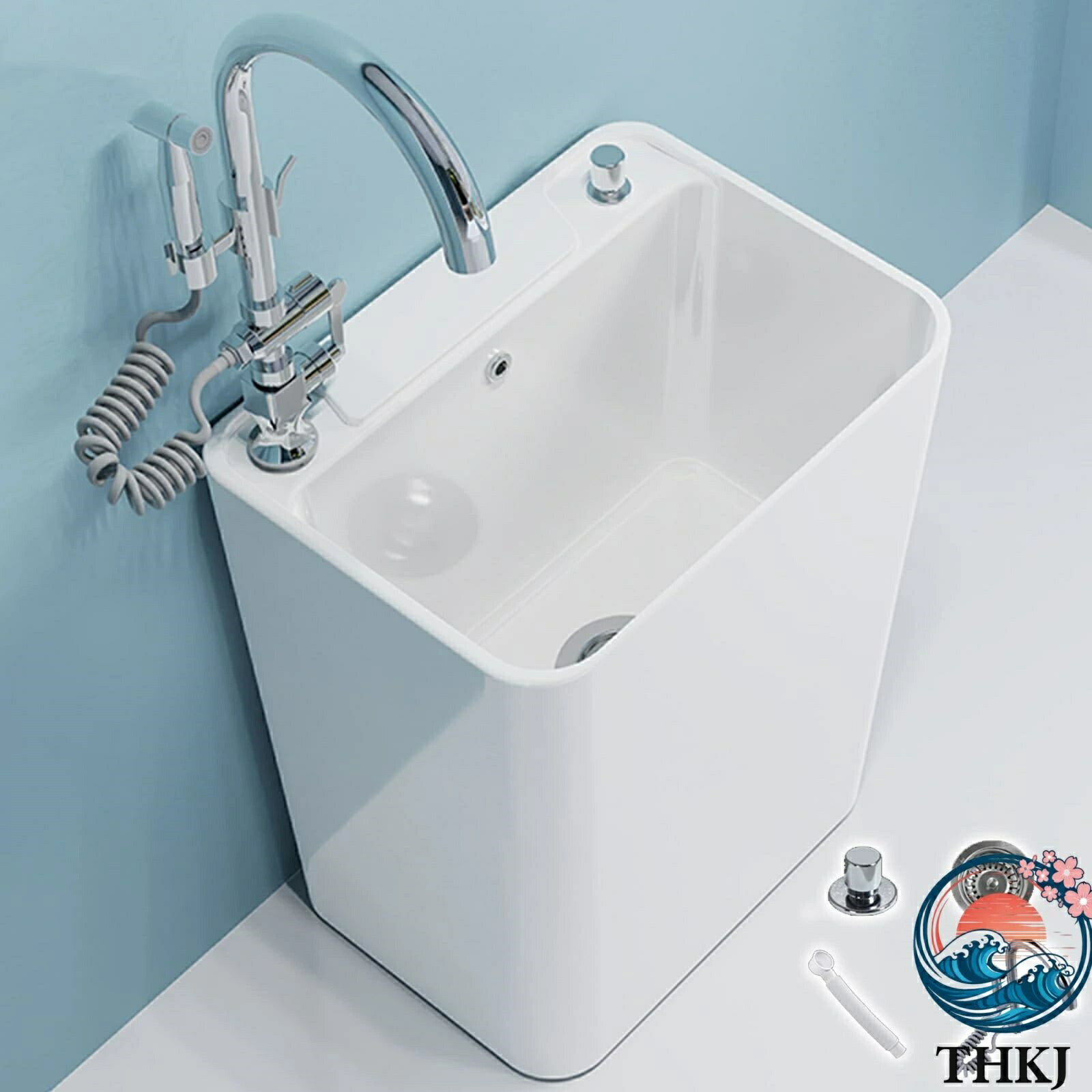 【全品2点で5%OFF】ガーデンシンク セラミックモッププール、屋内外兼用ランドリーシンク セラミックシンク ユーティリティタブ、多機能貯水タンク、モップバケツ洗浄ステーション、ガレージ、作業場、洗面所、バスルーム用