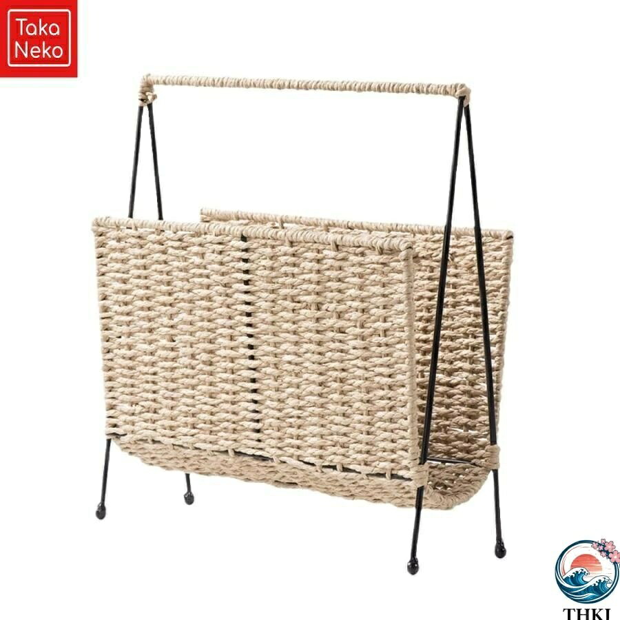 【全品2点で5%OFF】マガジンラック 本収納バスケット 雑誌 本 床置き 編まれた マガジンスタンド 保育園かご 本かご ロープ織りラック 籐のバスケット リビ