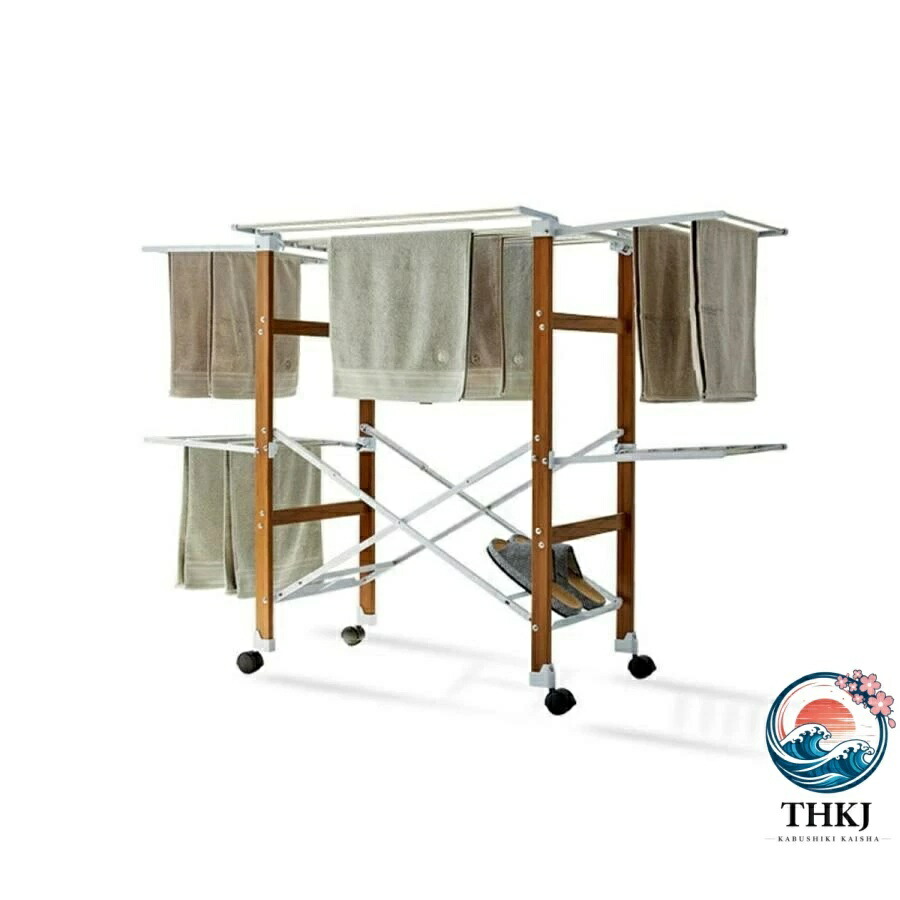 【全品2点で5%OFF】洗濯物干しラック 折りたたみ式 物干しスタンド 物干しラック THKJ 折りたたみ式衣類乾燥ラック 木製 キャスター付き 移動が 省スペース