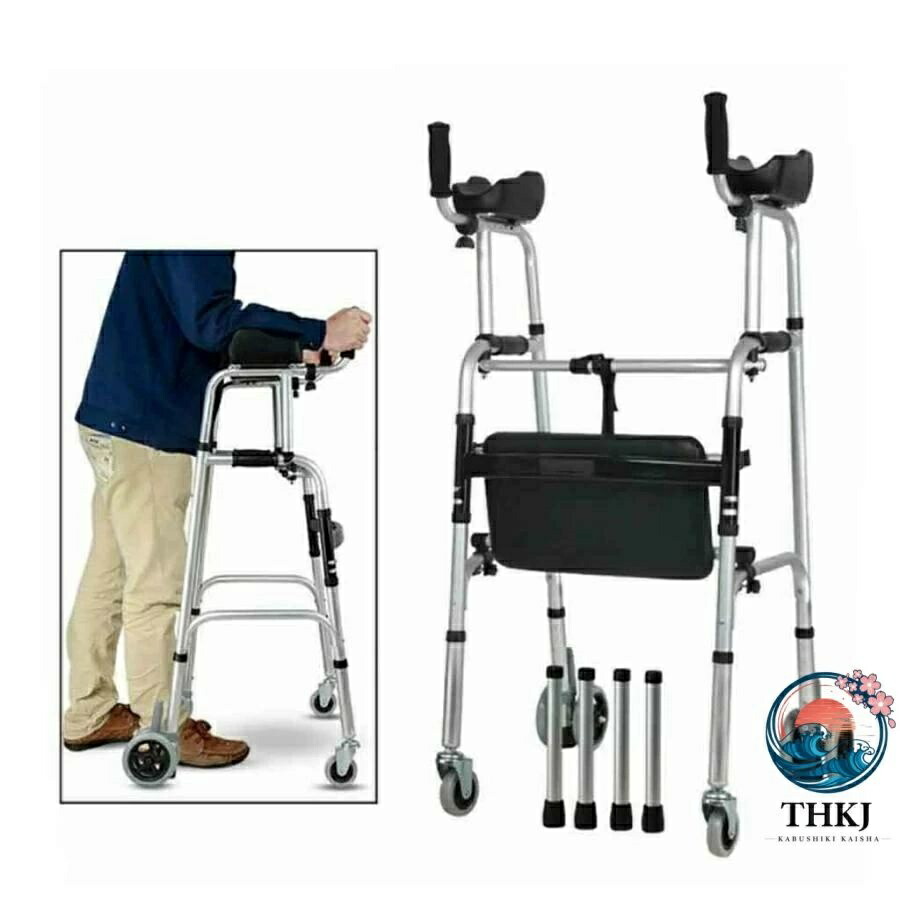 【全品2点で5%OFF】高齢者用標準歩行器 折りたたみ 式調整式 歩行補助 THKJ 具付アー ムレ?? スト付き 肢体不自由者用 可動式 人気 おすすめ 使いやすい