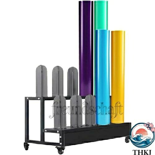 【全品2点で5%OFF】2/3層生地ロール収納ラック、アイアンビニールラップホルダー、可動式カーカラーチェンジフィルムディスプレイ棚、ブレーキ付き Black 2tier