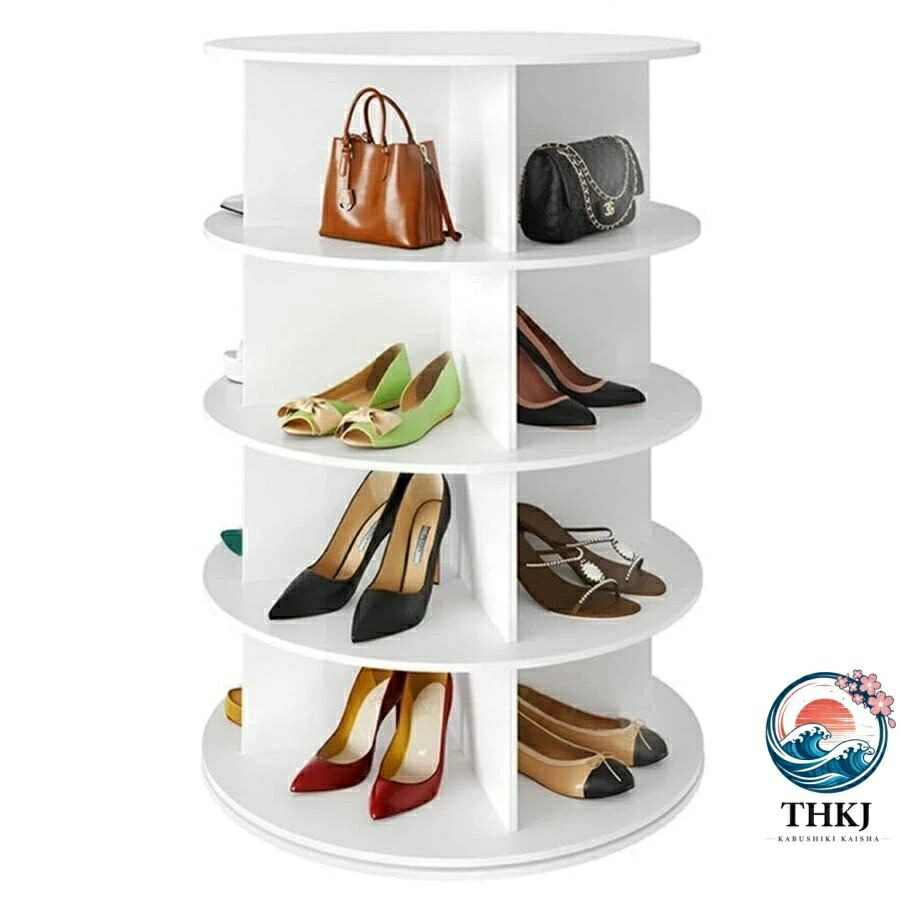 【全品2点で5%OFF】シューズラック 回転式 靴棚 靴ラック 省スペース 360°回転収納ラック THKJ 靴 バッグ 本の収納に使用 回転下駄箱 PVCボード素材 簡単な組