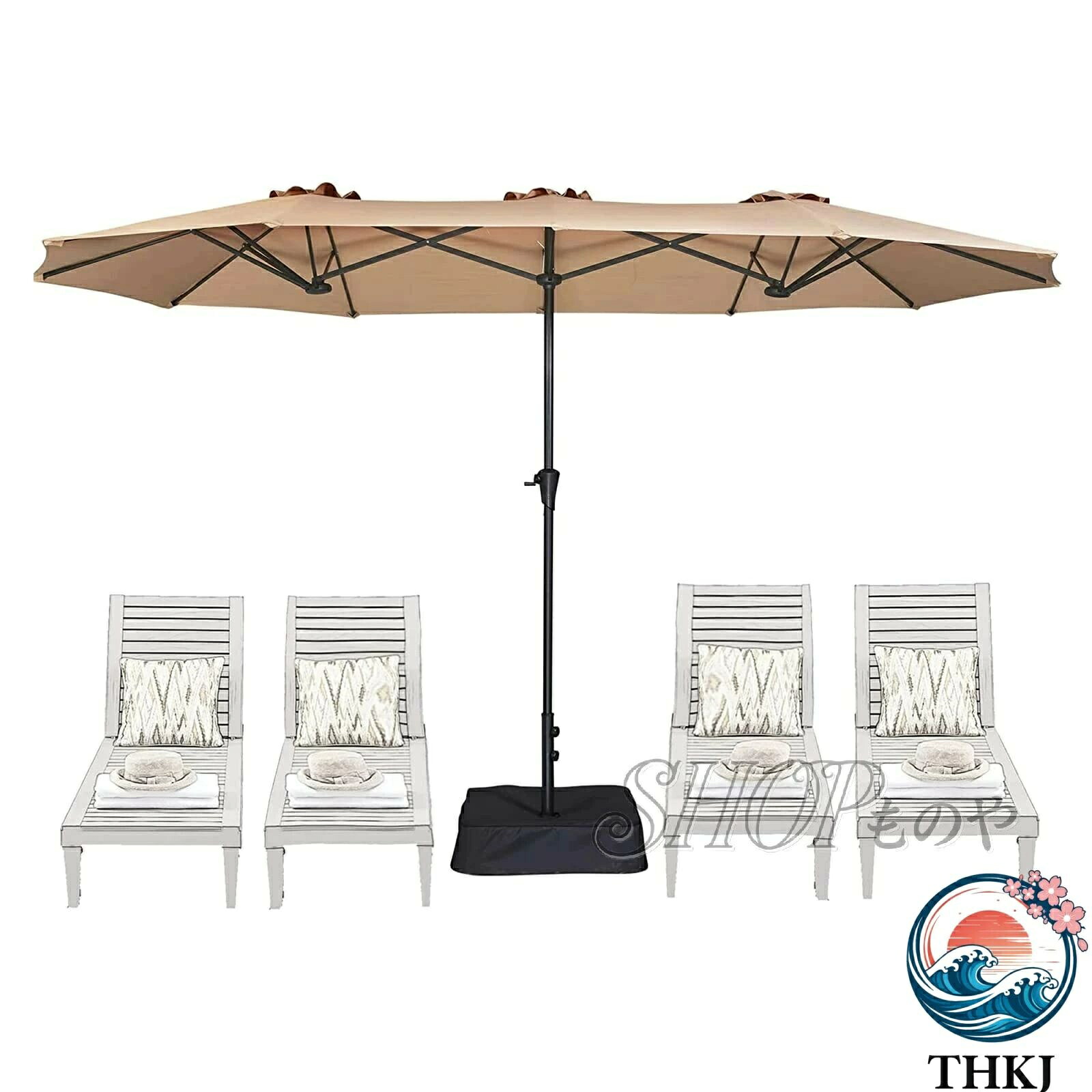 【全品2点で5%OFF】ガーデンパラソル 大型 幅460cm×奥行260cm UVカット 撥水加工 クランク開閉付き サンドバッグベース付き 屋外パラソル モダン おしゃれ カフェテラス オープンテラス キャンプ 夜カフェ