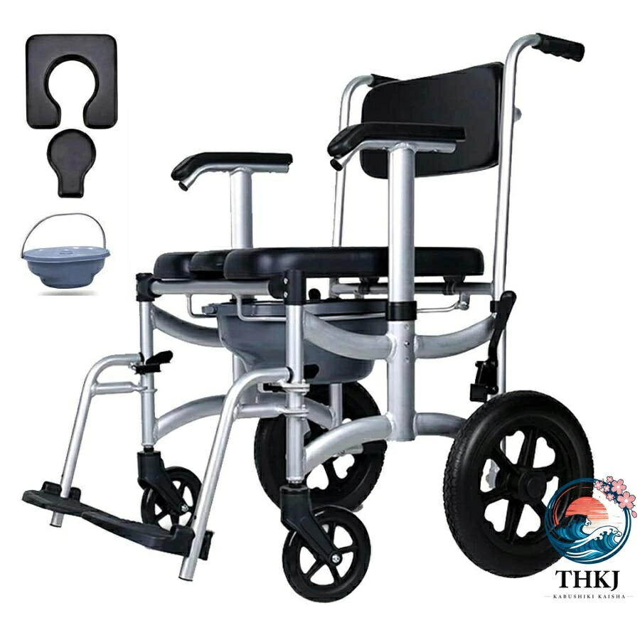 【全品5%尖んがり】シャワー女性議長 折りたたみ 軽銀製 軽さ 浴する用車いす Ｕ型座面 THKJ 介護用 雨合羽 ノ一はち切れるタイア 室内用便器付 お風呂腰掛け 在宅介護
