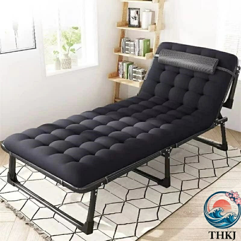 【全品2点で5%OFF】折りたたみ式ベッド 折り畳み アウトドア チェア リクライニング コット キャンプ 簡易ベッド 折り畳み 室内(黒) (ブラック+クッション
