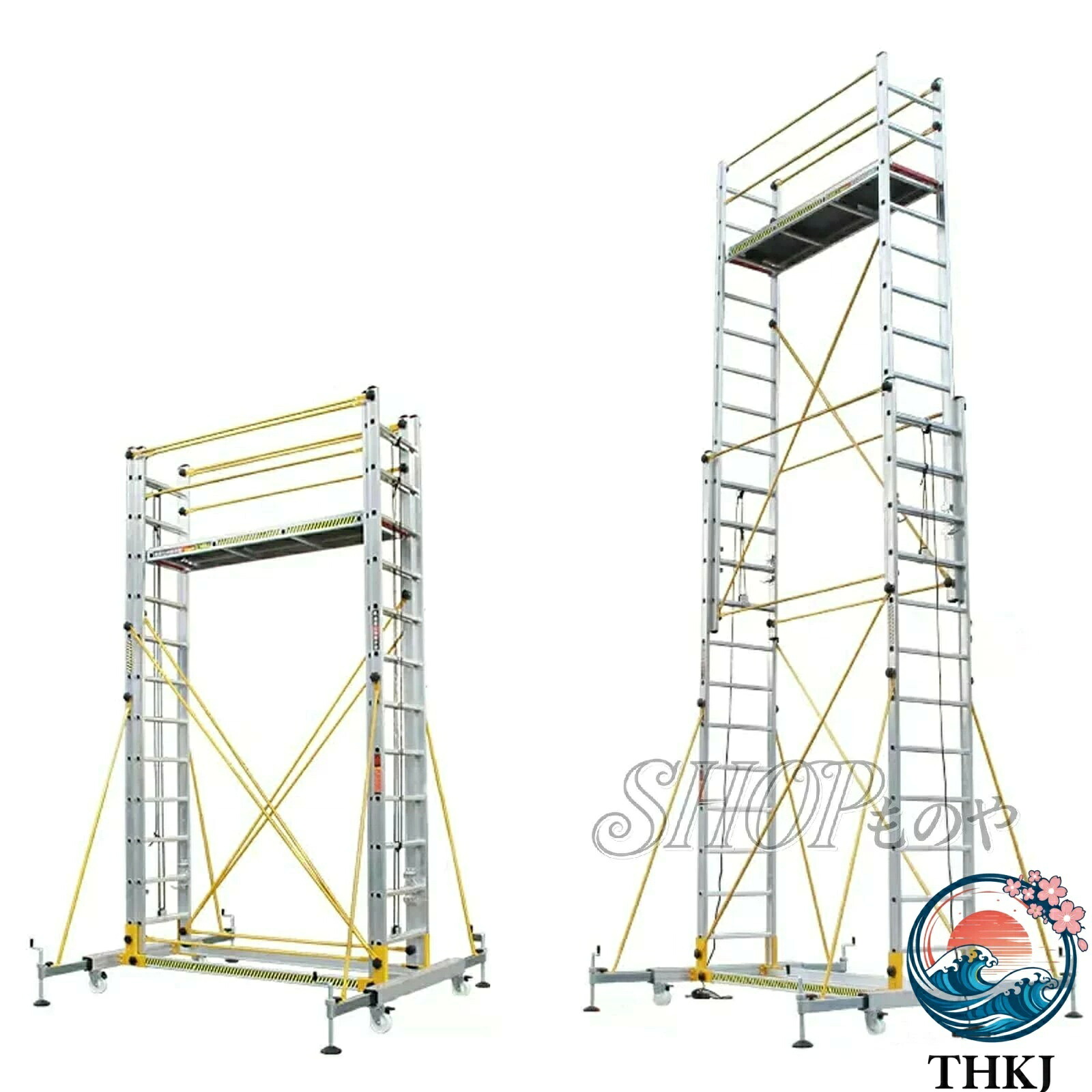 【全品2点で5%OFF】アルミニウム合金の持ち上がる足場 折り畳み式空中作業足場 4.4-6.1m 高荷重230KG作業台はしご