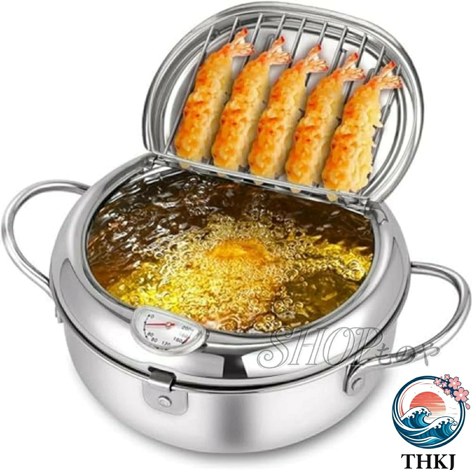 【全品2点で5%OFF】ディープフライヤー ディープフライヤー ステンレス 蓋付き 温度計 両手鍋 深型 IH・ガス火対応 注ぎやすい 温度調節 油調節 節水 飛散防止 鍋つかみ 取り外し可能 健康生活 調理器具 家庭用 業務用