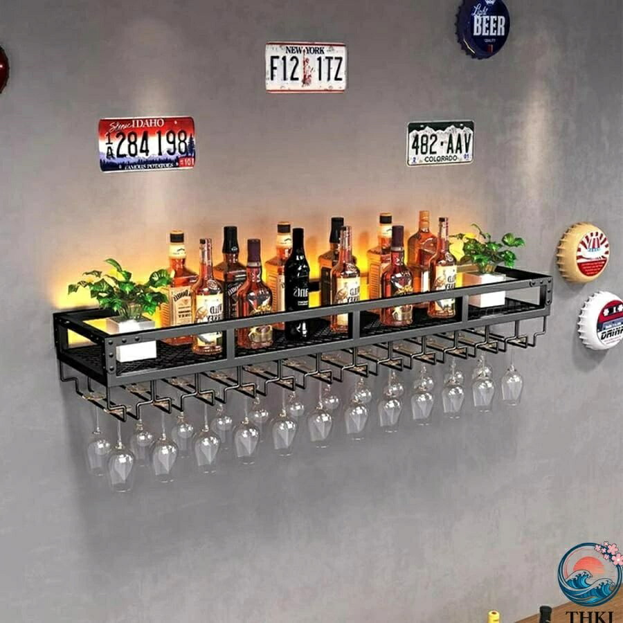 【全品5%ポイント】酒棚 ワインセラー ボトルスタンド 赤ワイン収納 おしゃれラック ワイン保存ワインバーキャビネット 壁掛け ワイングラスホルダー付き|aragok